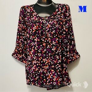 M - New Cathy Polka Dots 3/4 Roll-Tab Sleeve Top